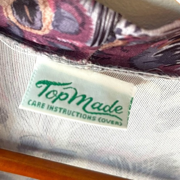 Vintage 1970s Top Made Purple Floral Pullover Dress M Short Sleeve Bow Tie - Picture 4 of 6